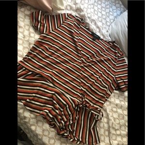 Plus size brown rust v neck wrap peplum top